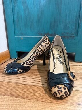 naughty monkey Leopard Print Heels with Black Trim